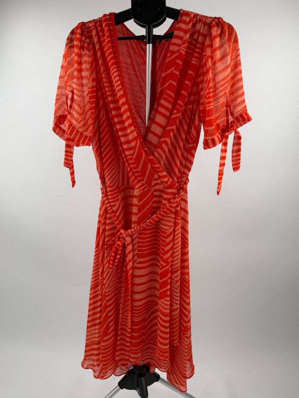 Tommy Hilfiger Coral Red Stripe Wrap Midi Dress Women Plus Size 14W